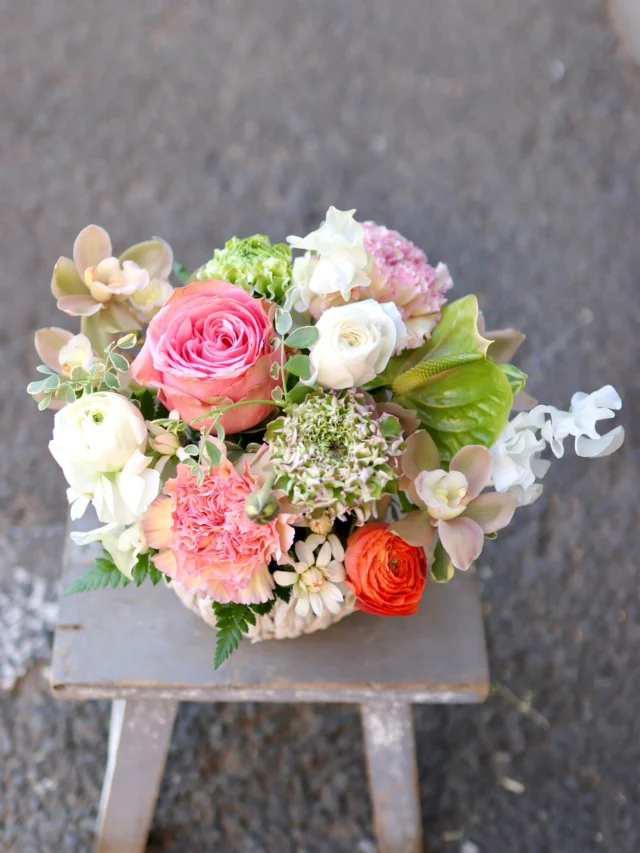 色々なラナンキュラスを使った春のアレンジメント🌸

ラナンキュラスには【合格】という花言葉があります！
受験や試験の合格祈願、お祝いの贈り物にも最適です☺️

#ラナンキュラス
#春の花
#フラワーアレンジメント
#花たろう
#浦和花たろう